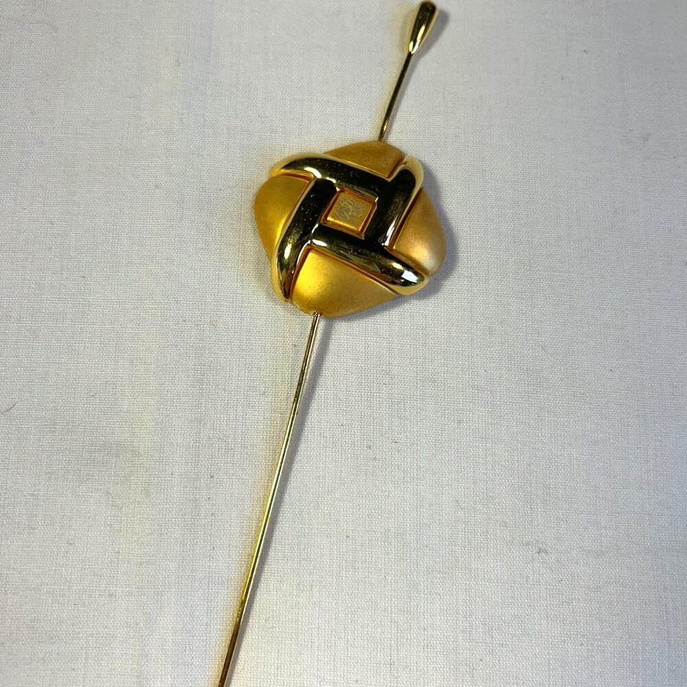 Vintage Linda Dano Stick Pin, Hat Pin, Gold Toned Square Design